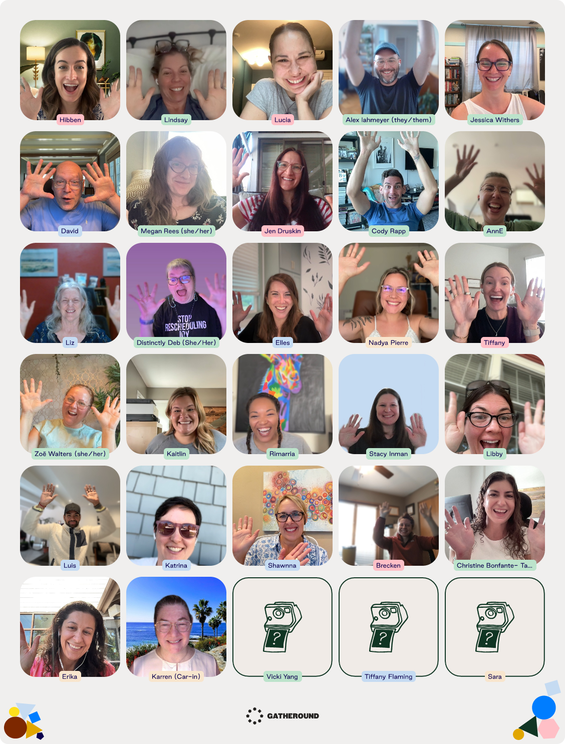 Virtual coworking photo booth with FPPers waving